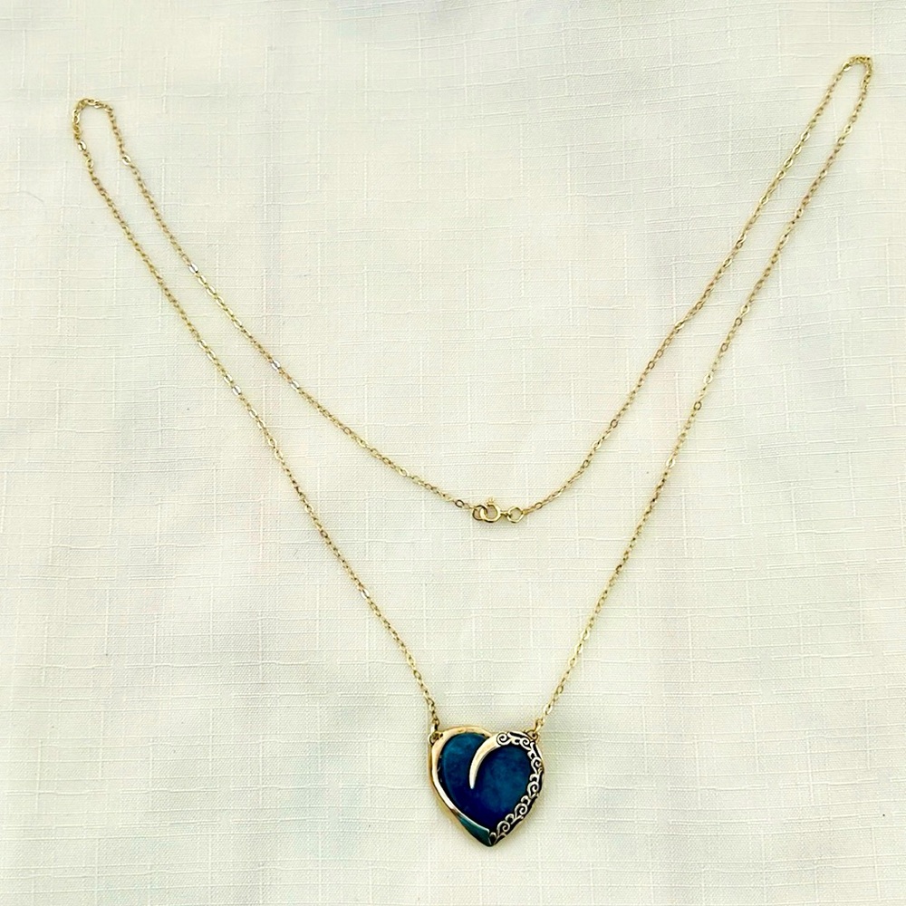 Vintage / Filigree Natural Lapis Heart Necklace / Sterling Silver - Picture 11 of 12